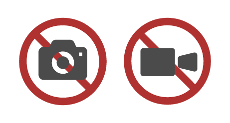 カメラ、ビデオカメラによる撮影が禁止されています。
